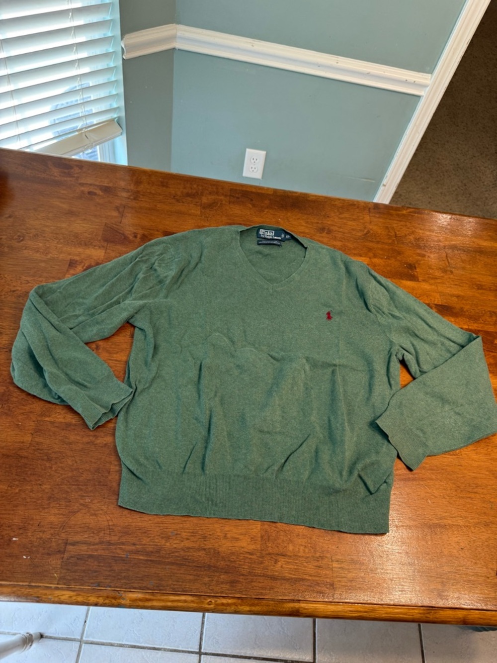 Polo by Ralph Lauren Green V-Neck Sweater with Red Pony